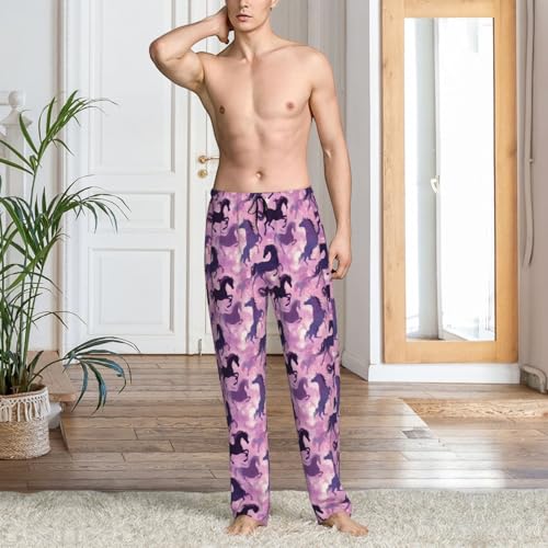Mens Pajama Pants - Purple Horse Print Soft Sleep Lounge Pants For Men, Casual Pj Bottoms With Pockets2