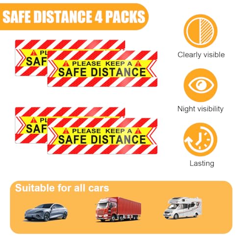 Zpana Car Reflective Magnet Decals, 4PCS Magnetic Keep a Safe Distance Safety Warning Signs Sticker for Auto Bumper Window, Vehicle Exterior Decoration, Universal for SUV Sedan Truck
