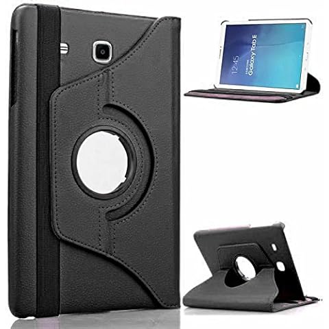 360 Rotate Case for Samsung Galaxy Tab E 9.6 (2015) T560 T561 Swivel Plain PU Leather Rotate Folio Case Stand Cover (Black) Cover