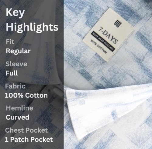 Image of 7-DAYS Men's Premium Printed Shirt - 100% Cotton, Regular Fit, Full Sleeve, with Pocket - Versatile for Formal Occasions and Casual Wear