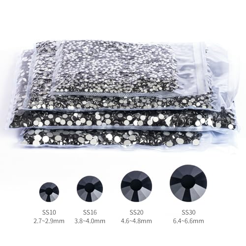 Image of 2000PCS Black Rhinestones Bulk, Flat Back Crystal Glass Stone Round Gems,SS30, 6.4-6.6mm