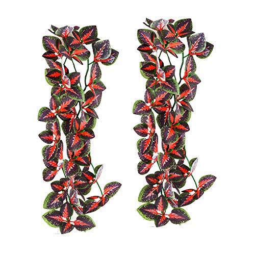 Reptiles Plants ,2 Pieces Hanging Silk Terrarium Leaves for Reptile & Amphibian Habitat Décor Ornaments with Suction Cup for Bearded Dragons,Lizards,Geckos,Snake Pets Tank Habitat Decorations