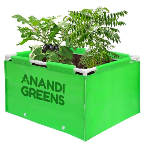 Image of Anandi Green's HDPE UV Protected 360 GSM Green Color Rectangular Plants Grow Bags Suitable for VegetableTerrace Gardening with PVC Pipe Support Pack of 1 (3X2X1.5 FIT)