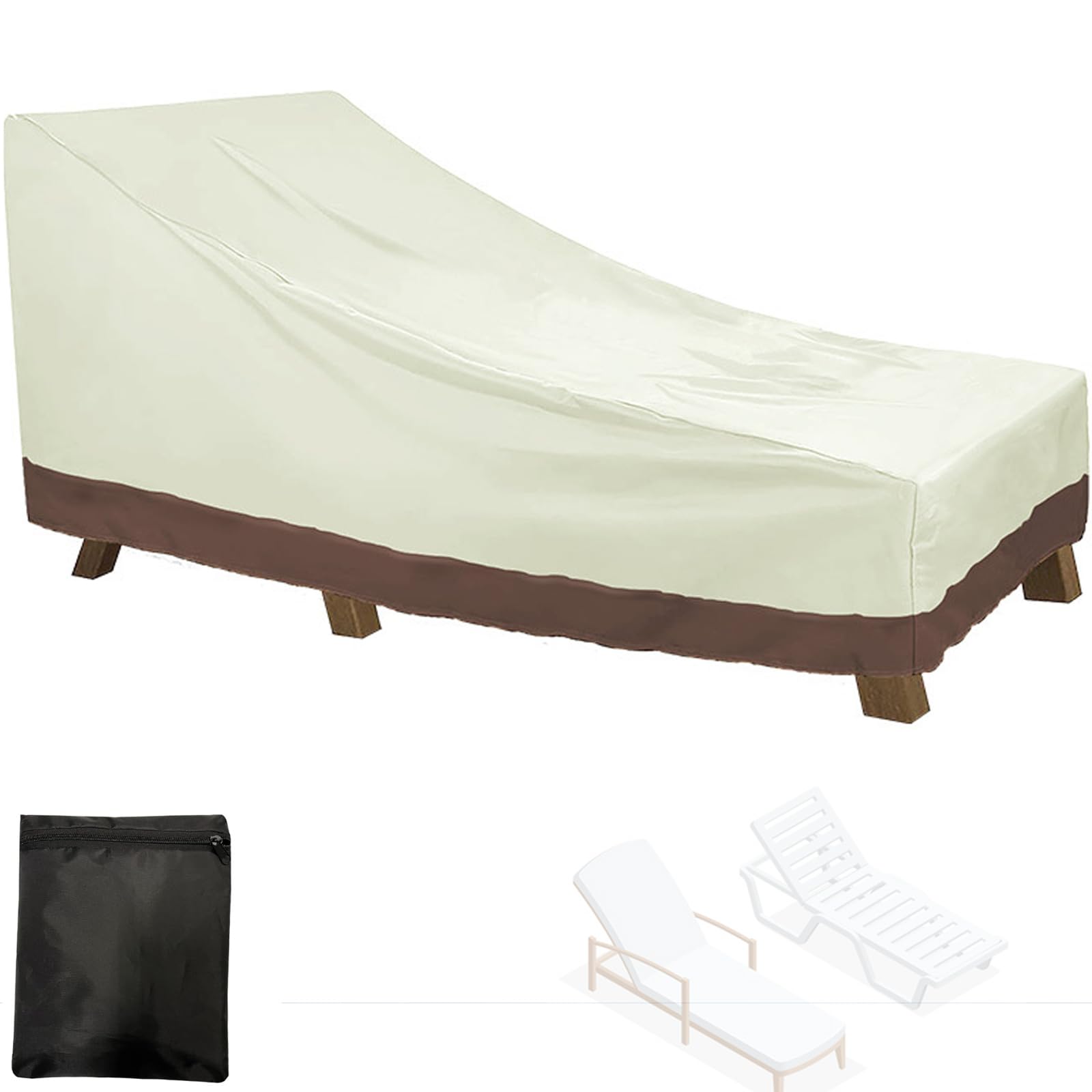 Housse de Protection Chaise Longue de Exterieur , Bâche pour Bain de Soleil Jardin Imperméable, 210D Oxford Couverture de Housse pour Transat pour Patio avec Corde(Size:208*76*41/79cm,Color:Beige Coff