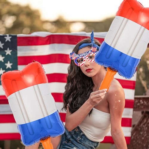 Image of 5Pcs Patriotic Popsicle Foil Balloons, Red White Blue Balloons for Memorial Day 4th of July Party Summer Party Decorations