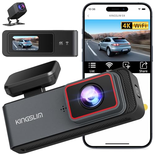 Kingslim E4 4K Dash Cam Front and Rear, WiFi Front 4K Rear 1080P Dual Dash Camera for Cars, Mini...