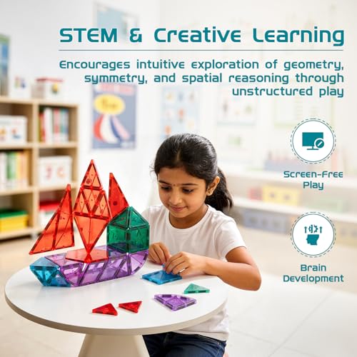 Image of Amazon Brand - Jam & Honey Magnetic Tiles Building Blocks Add-On for Kids 3+ Years - 16 pcs | STEM Learning Educational Toy | Creative & Constructive Play | Brain Development Toy | Creative Boost Pack | Multicolour