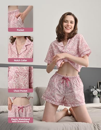 Image of NAP BOUND 100% Cotton Pajamas for Women 2 Piece PJs Set Long Sleeve Button Down Breathable Woven Sleepwear Loungewear XS-XXL