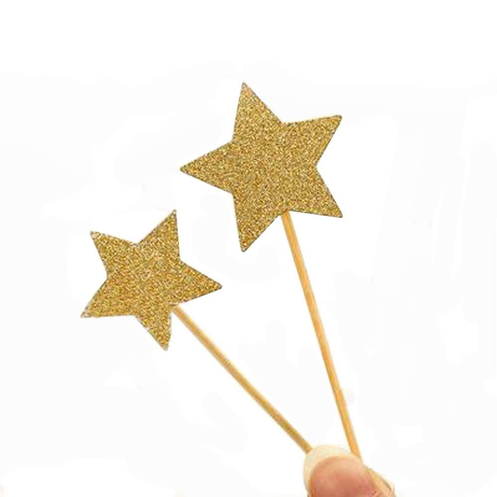 Hvogvok 72 pcs Cupcake Toppers, Twinkle Gold Star DIY Glitter Mini Birthday Cake Snack Decorations(Star)
