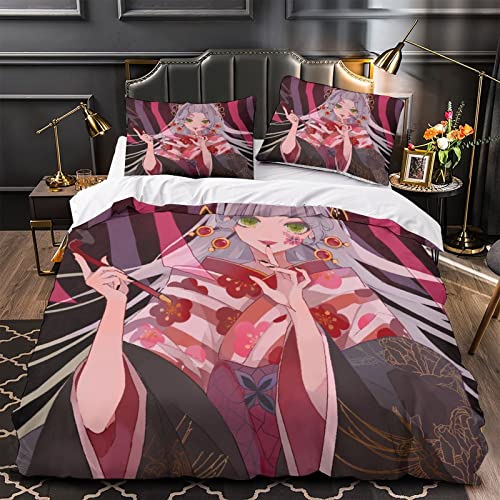 Demon Slayer Bettbezug Kinderbettwäsche-Set 3D-Digitaldruck-Bettbezug Baumwolle Passend Für Kinder Jugendliche Erwachsene 1 Bettbezug Und 2 Kissenbezüge 80 X 80 cm Double(200x200cm) Cover