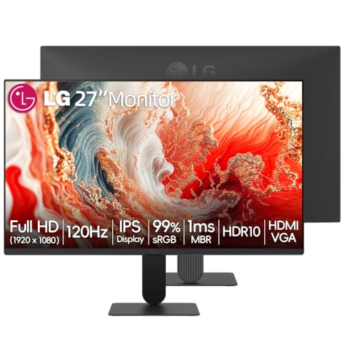 Image of LG 27 inch FHD (1920 x 1080) IPS LED Computer Monitor, 120Hz, AMD FreeSync, HDR10, sRGB 99%, Black Stabilizer, Reader Mode, Flicker Safe, HDMI & VGA, Tilt Adjustable Stand, Black