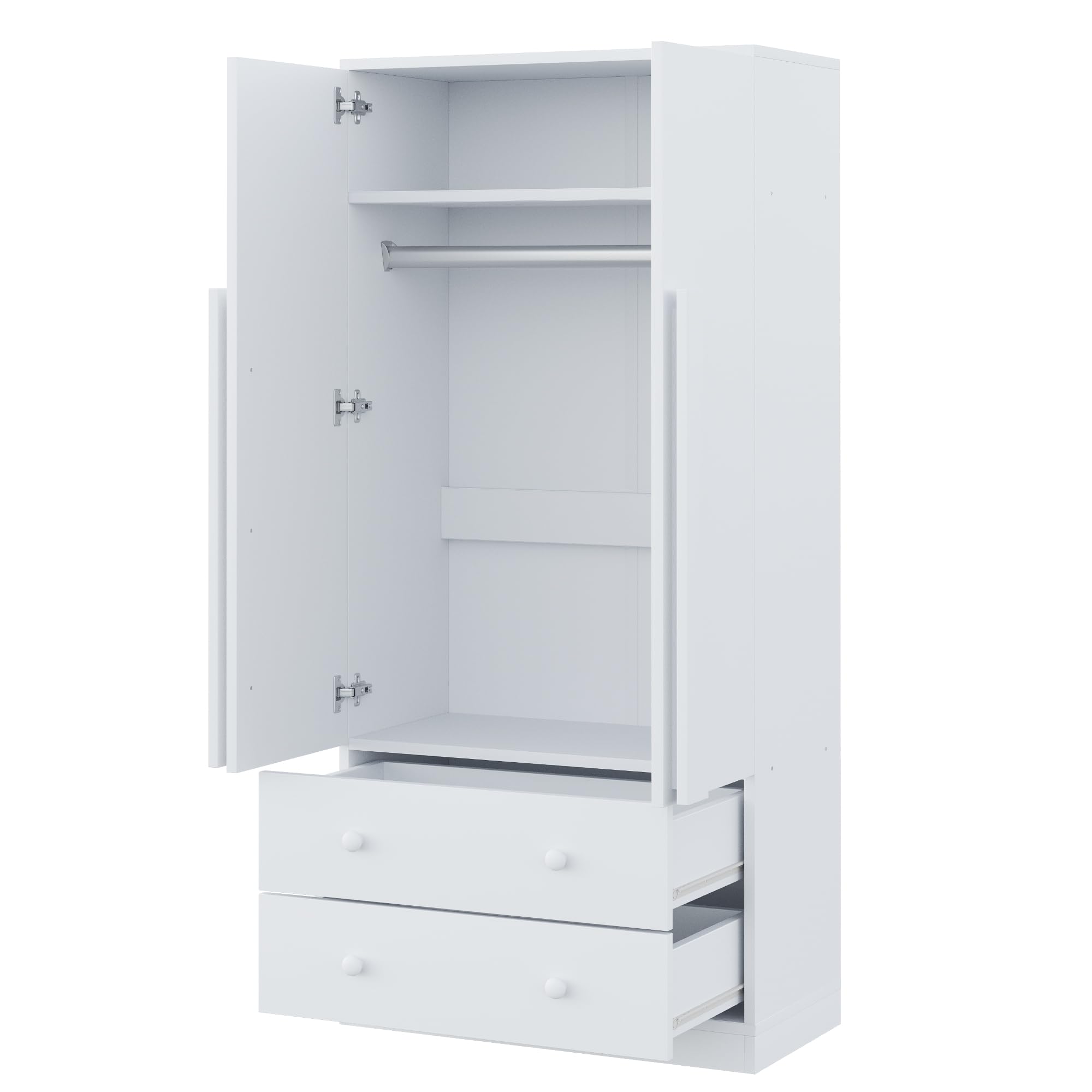 Armario de 70 x 40 x 170 cm, diseño de puertas dobles, con cajones y estantes (blanco)