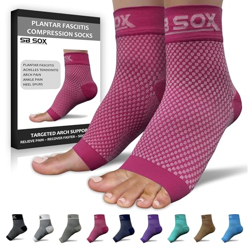 SB SOX Plantar Fasciitis Relief Socks – Ankle Brace Compression Sleeve – Arch Support for Foot Pain, Swelling, Heel Spurs – Foot Brace for Achilles Tendonitis Relief, Injury Recovery (Pink, Medium)