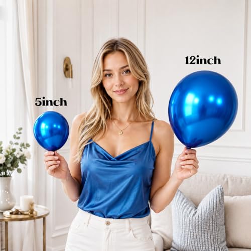 Image of Togvu Metallic Blue Balloons, 50Pack 5 Inch Small Mini Chrome Blue Latex Party Balloons for Graduation Retirement Bachelorette Birthday Party Decorations Supplies