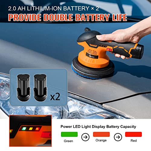 Aiment Cordless Car Buffer Polisher, 6 Inch 5000Rpm Cordless Buffer With 2Pcs 12V 2.0Ah Rechargeable Battery, 6 Variable Speed, Buffer Polisher Kit For Car Detailing/Car Scratch Repairing #TOP3