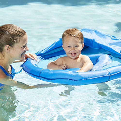 Swimschool Blue Fun Fish Fabric Baby Pool Float, Splash & Play Activity Center, Dual Air Pillow Chambers With Retractable Canopy And Safety Seat, Baby Float, Upf 50, 6 To 24 Months, Blue #TOP3