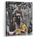 NBA Canvas Wall Art Decor - Allen Iverson Step Over Tyronn Lue Iconic Moment, 76ers vs Lakers Basketball Poster, Black and White Sports Artwork for Home or Game Room Wall Decor 8X10