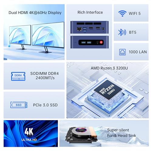 Image of Beelink SER3 Mini PC AMD Ryzen 3 3200U (up to 3.5GHz), 16GB DDR4 2400MT /s 500GB PCIE3.0 SSD Mini Computer, Radeon Vega 3 Graphics,1000Mbps LAN, Dual HDMI 4K Display Home-Office PC