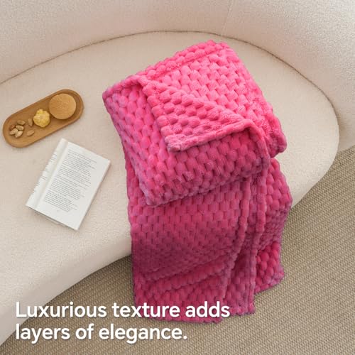 Image of BEDELITE Hot Pink Throw Blanket for Couch, Soft Cozy Gifts for Women, 50*60 | 3D Jacquard Decorative Fleece Blanket, Super Soft Plush Throws, Cute Birthday Gift for Women & Men, Suitable for All Seasons