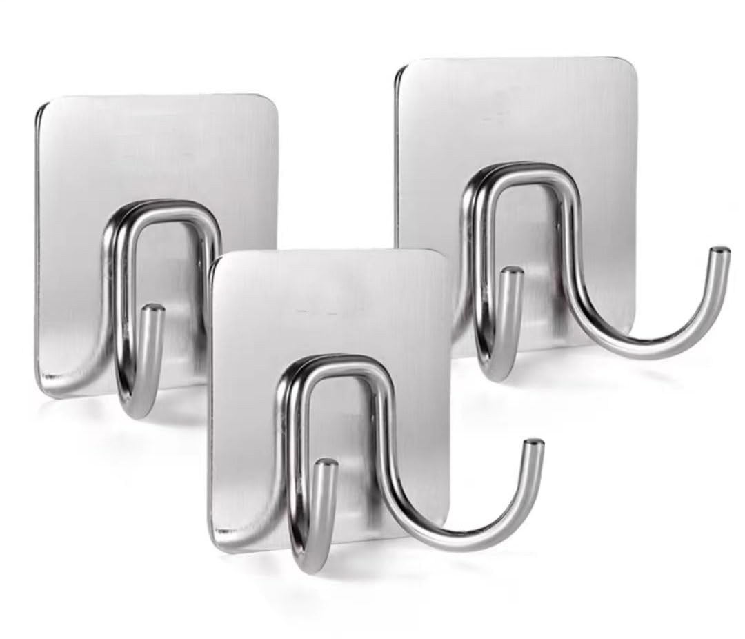 Lcanallyms Silver Wall Hooks, 304 Stainless Steel Self Adhesive Hook Stick On Wall Hooks For Hanging Towels For Bathroom, Towel Hanger Matte Black,3Pcs(,3Pcs)