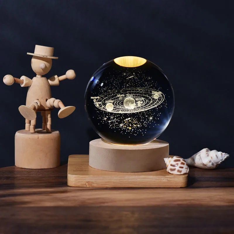6cm/2.36in Solar System Globe with Wooden Base, Multicolour