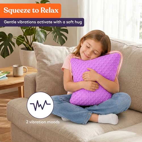 Image of Special Supplies Vibrating Pillow Sensory Pressure Activated for Kids and Adults, 12 inch Plush Minky Soft Cover, Textured Therapy Stimulation Bumps-Vibrations, Music & Voice Recording (Purple)