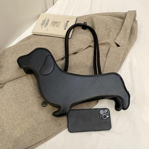 NHJGYSDY Umhängetasche in Form eines Cartoons in Hundeform, PU-Leder, einzigartige Hunde-Form, Geldbörse, Abend-Party-Tasche für Frauen und Mädchen, Schwarz ,