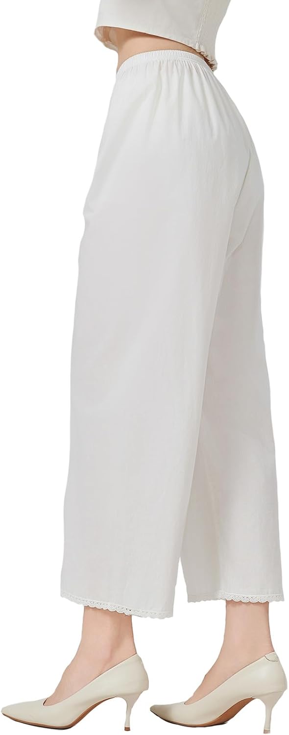 Women Cotton Half Slip Pettipants for Under Dress with Lace Trim Victorian Pajama Pants - Image 2