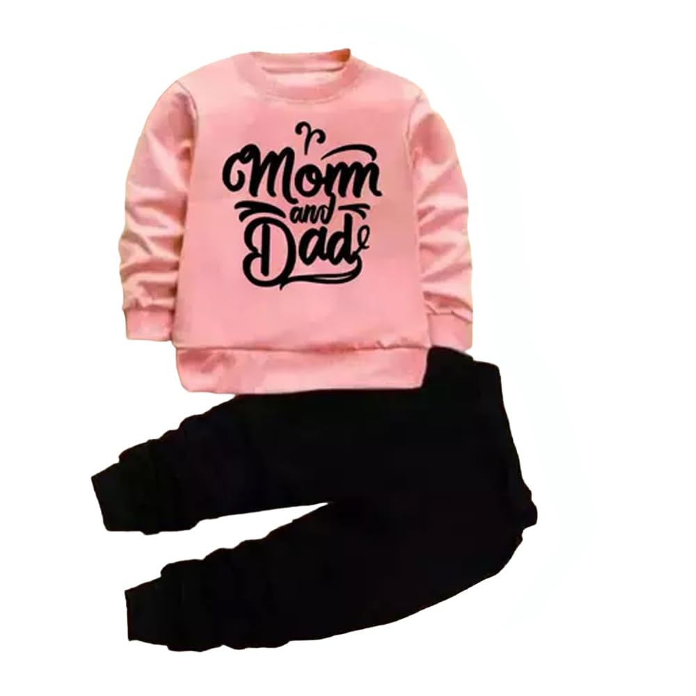 Kids Unisex Printed Cotton Top with Bottom Set, Pink, Long Sleeves, Round Neck (4-6 Months)-image-3