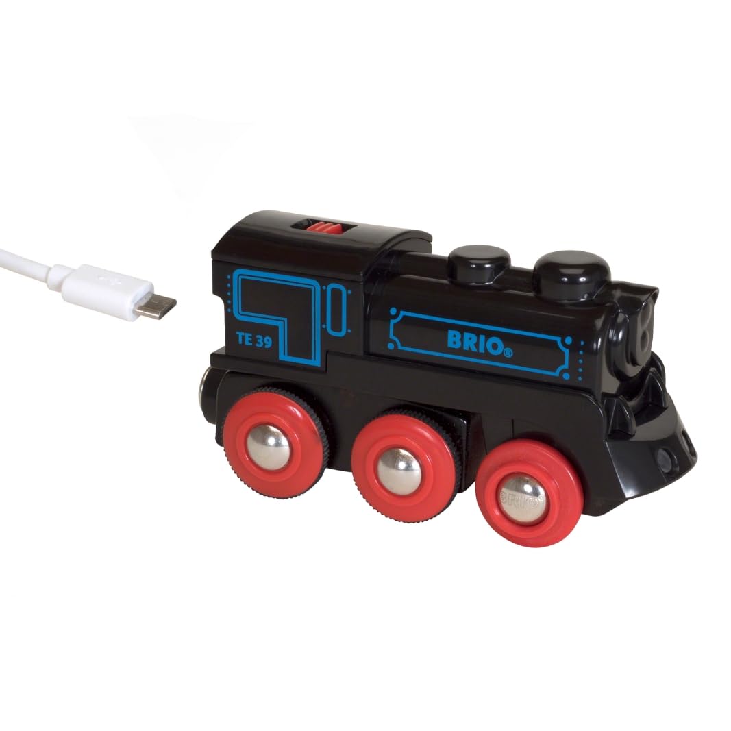 BRIO World - Train électrique avec locomotive rechargeable - Compatible avec les circuits de train en bois - Recharge USB - Jouet enfant dès 3 ans - 33599