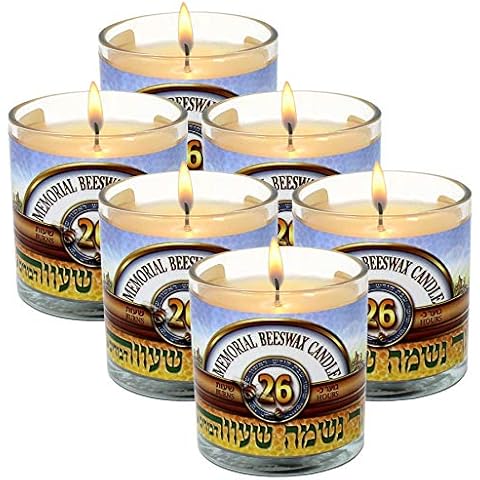 RAMBUE Memorial Beeswax Candles in Glass Jar 24 Hour Burning Time -6 Pack- Kosher Yahrzeit Candle Ner Neshama Ner Shava Light in Remembrance of Loved Ones Funeral Shiva Burn 1 Day Cover