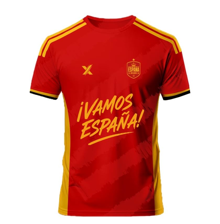 PAX Textil   ENTREGA 14 JULIO!! Camiseta Roja ¡Vamos España! 2026, Diseño Exclusivo, Fabricada en España, para Hombre, Mujer y Niño | Camiseta Roja para Animar a la Selección en Eventos Deportivos (L)