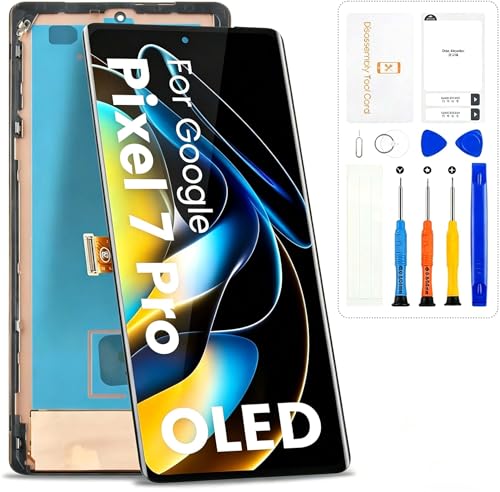 OLED for Google Pixel 7 Pro Screen Replacement for Google Pixel 7 Pro LCD Display GP4BC GE2AE Screen Touch Assembly with Repair Kits (Black with Frame No Fingerprint Cable)