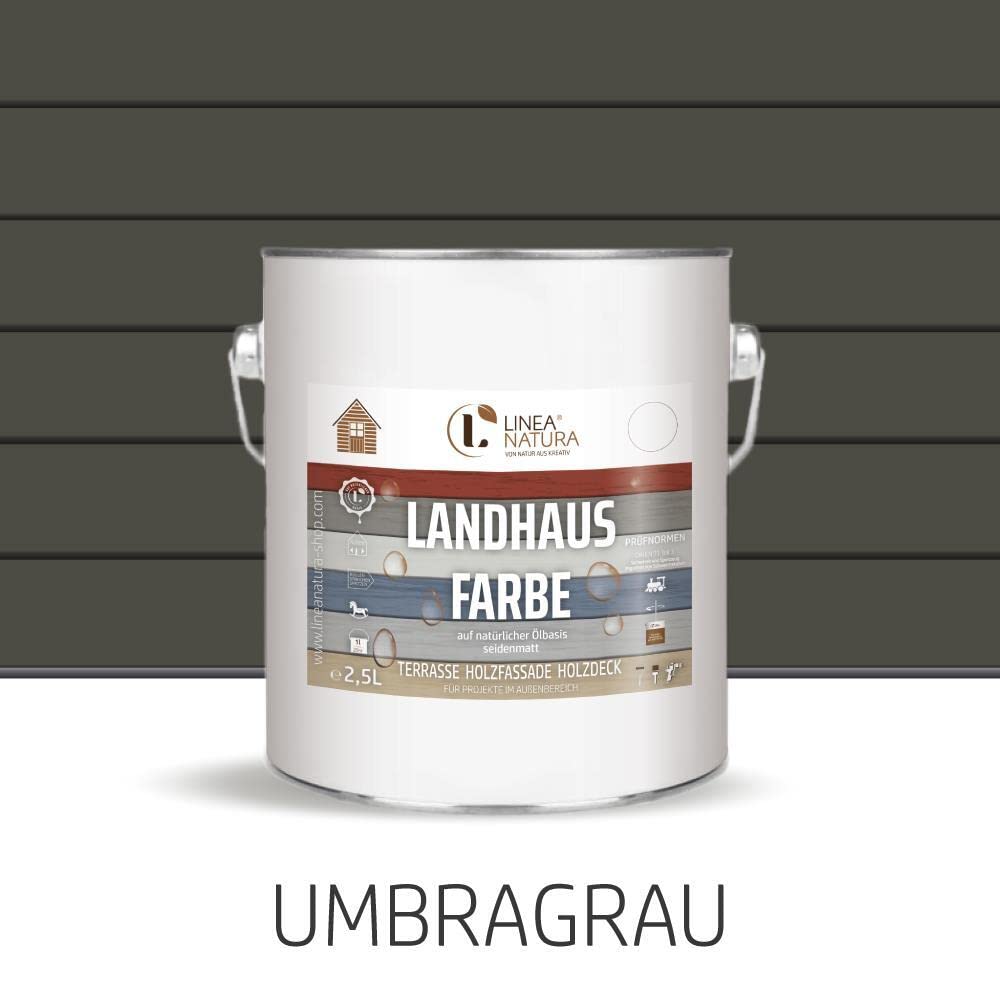 Linea Natura Landhausfarbe für Außenbereich | seidenmatt, besonders deckend & umweltfreundlich (2,5 L, Umbragrau)