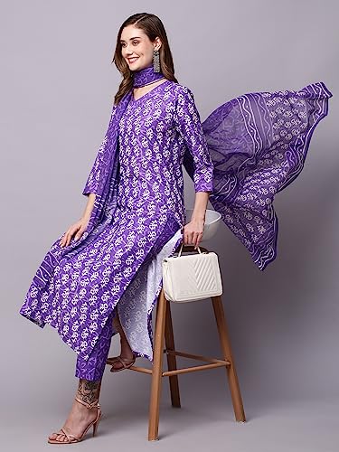 Image of ANNI DESIGNER Women Rayon Blend Printed Kurta with Pant & Dupatta