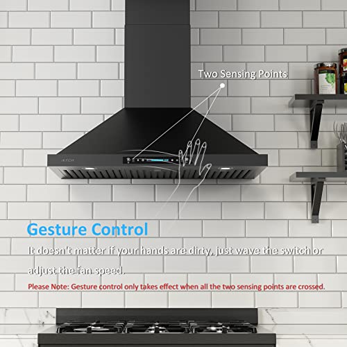 Iktch 30 Inch Black Wall Mount Range Hood, 900 Cfm Ducted/Ductless Stainless Steel Vent Hood With Gesture Sensing & Touch Control Switch Panel, 2 Pcs Adjustable Lights(Ikp02-30-Bss) #TOP2