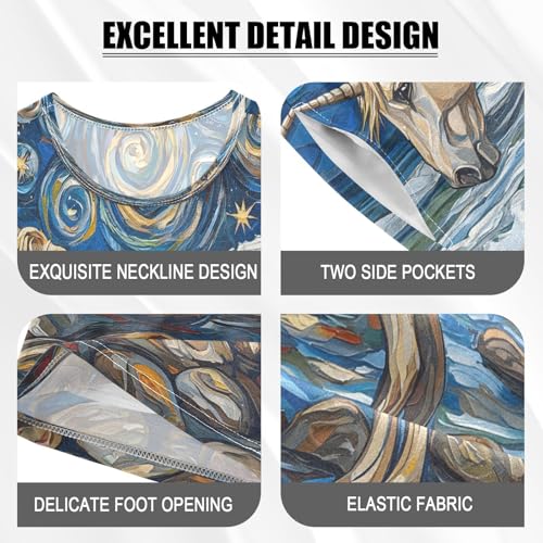 ALAZA Horse Star Van Gogh Oil Painting Pajamas Set Short Sleeve Cotton Sleepwear Summer Pjs 2 Piece 5-14Y4