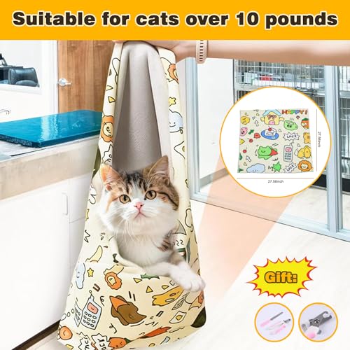 Image of 27.5 in Cat Grooming Wrap for Cutting Nails：Self-Adhesive Grooming Cloth, Cat Restraint Wrap for Trimming, Feeding Medication, and Tooth Brushing（27.5in*27.5in