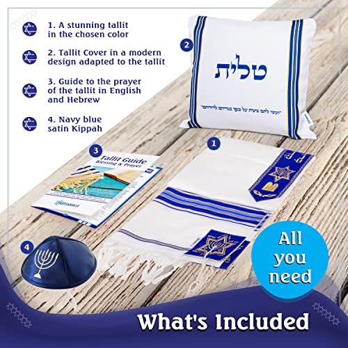 Image of Tallit Prayer Shawl with Matching Bag, Certified Kosher, With Blessing On Neckband & on the Corners Made in Israel