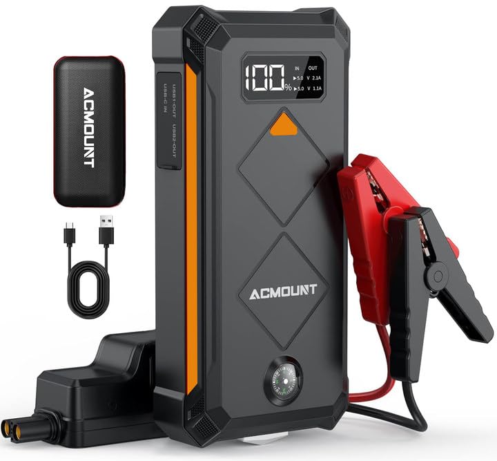 Acmount 5000A Jump Starter Power Pack, 12V Car Battery Booster Jump Starter (Up to 10L Gas and 8L Diesel Engine), Portable Power Bank Jump Pack with Jump Leads, USB QC 3.0, Emergency LED Light