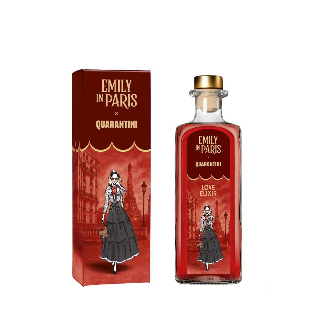 Quarantini Gin Emily in Paris | 500 ml Premium Gin Love Elixir 42% Vol. mit hochwertigen, fruchtigen Botanicals Amarena Kirsche, Roten Trauben, Tonka Bohne | inkl. Geschenkverpackung
