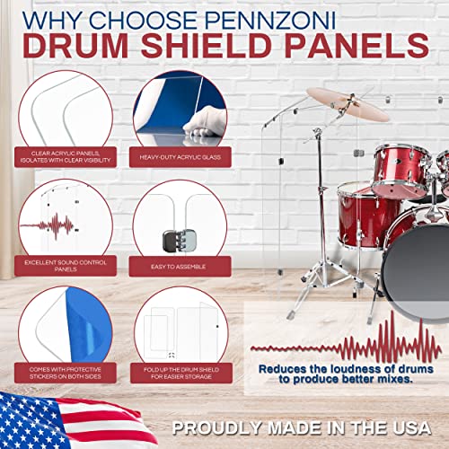 Pennzoni 4Ft Drum Shield W/Deflectors & Chrome Hinges, Comes W/ 5 Drum Panels, 5 Deflectors, Chrome Hinges & Deflector Connectors, Premium Clear Acrylic Panels #TOP1