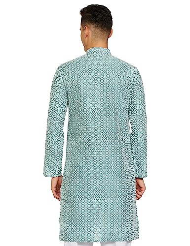 Be Active Regular Men's Pure Cotton Lucknowi Kurta Pyjama Set, Oceanic Blue, Small (Rfsk0013-Kr
