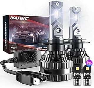 NATGIC H7 LED Headlight Bulbs with 2 Pcs T10 LED Bulbs, 300% Brightness H7 LED Bulbs Conversion Kit with Upgraded EMC Intelligent Driver, 70W 12000LM Xenon White 6500K (Total 4 LED Bulbs)