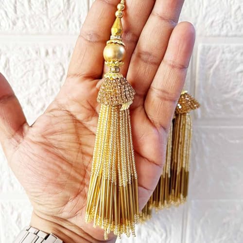 Image of Adikala Craft Store Handmade Ethnic Latkan Tassel Set of 2 for Saree Pallu, Blouse, Suits, Dupatta, Lehenga Decor (Golden D2)