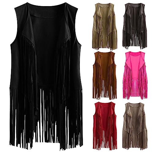 Women Fringe Vest Tops Vintage Gothic Western 70s Cowboy Shirt Sleeveless New Tassels Cardigan Jackets Outwear Tops2