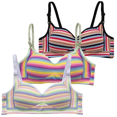 FEOYA Teen Light Padded Bra Cotton Wireless Training Bras Striped Pattern Bralette for Girls A/B Cup