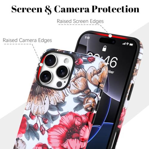 Image of Magnetic for iPhone 16 Pro Case [Compatible with Magsafe] Colorful Flower Floral Pattern Design, Full Body 2 in 1 Shockproof Scratch Resistant Protective Cover for Women Girls