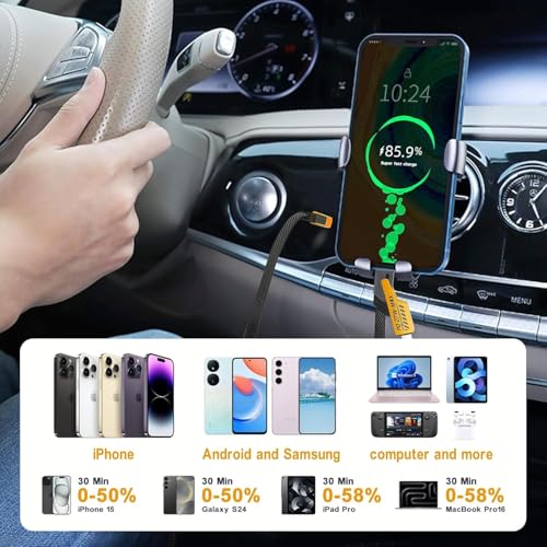 Image of NISHTECH 4 in 1 Charging Cable Fast Charging 65W, USB C Cable 4-in-1 USB Multi Charging Cable| Supporting Thunderbolt Port,Type C Lightning,Type A For All iPhones Android Tablets & Laptop (Yellow)