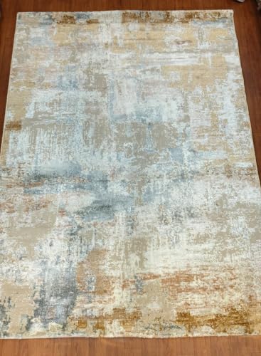 Image of 2x5 Feet (60x150 CM) Carpet for Bedroom Living Room & Hall - Ivory Multi Spiral Modern Abstract Geometric Silk-Touch Luxury Hotel-Style Washable Anti-Skid Turkish Area Rug